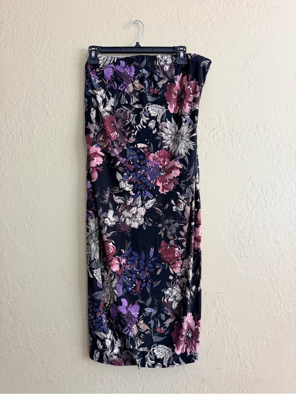 Floral Navy Maxi Skirt with Pink & Purple Blooms